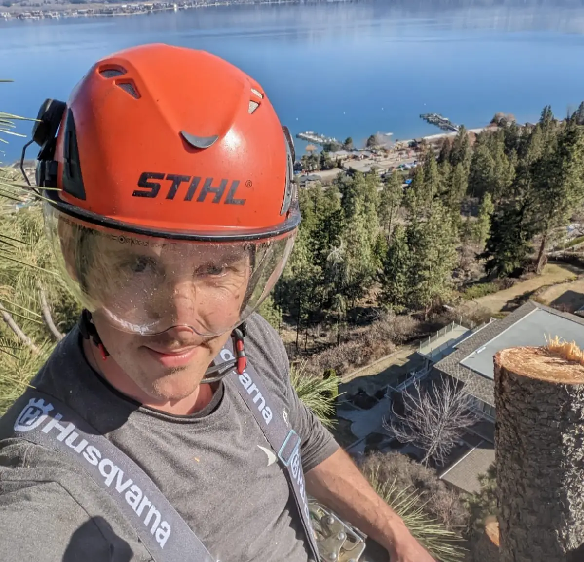 Kollin, owner of KingTek Tree Services, on a job site in the Okanagan
