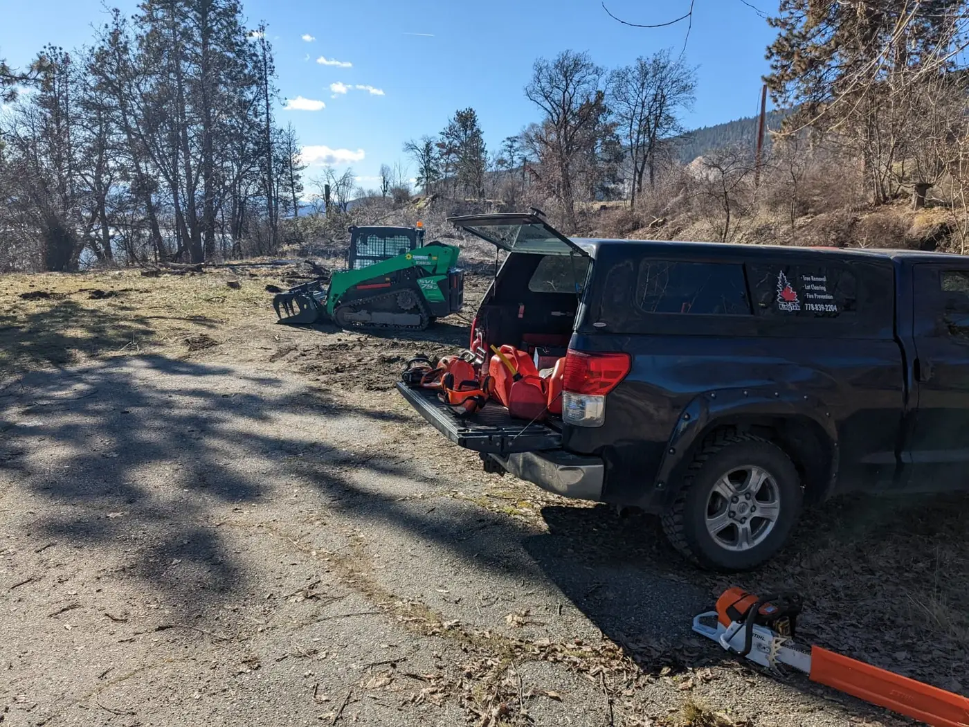 FireSmart thinning reducing wildfire fuel around an Okanagan home